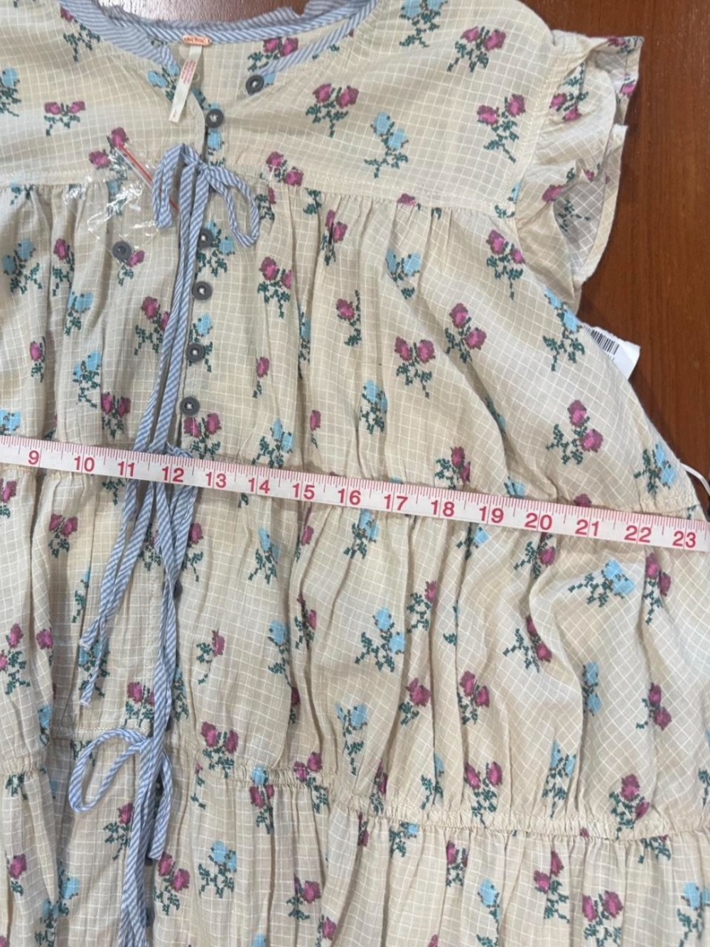Free People Cream Floral Mini Dress with Pink Roses - Picture 5 of 5